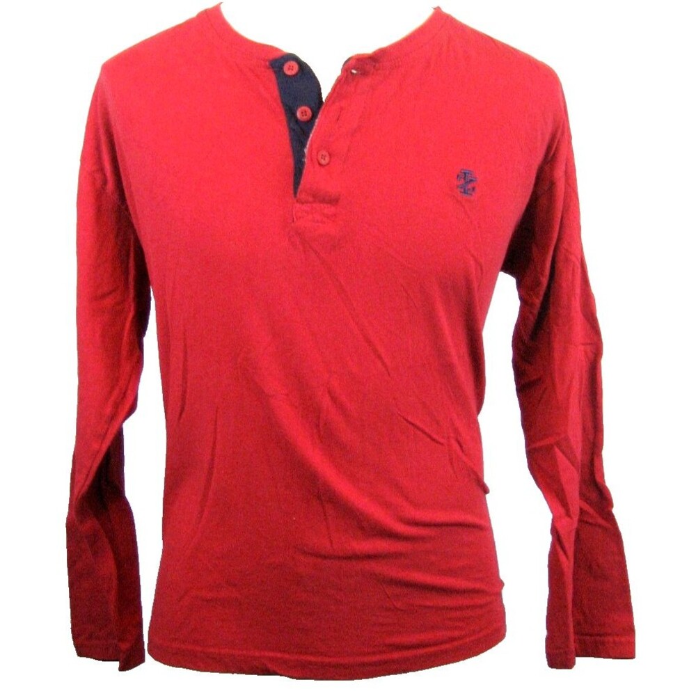 Womens IZOD Sleepwear Red Cotton Henley Style Buttons Sleep Top sz L